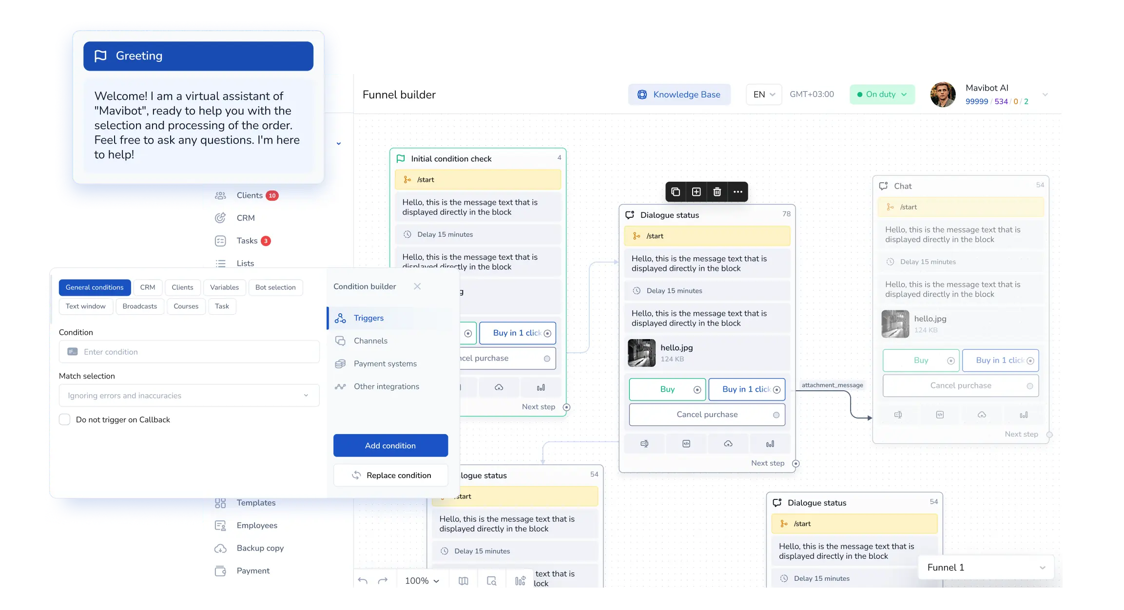 Chat bot builder interface